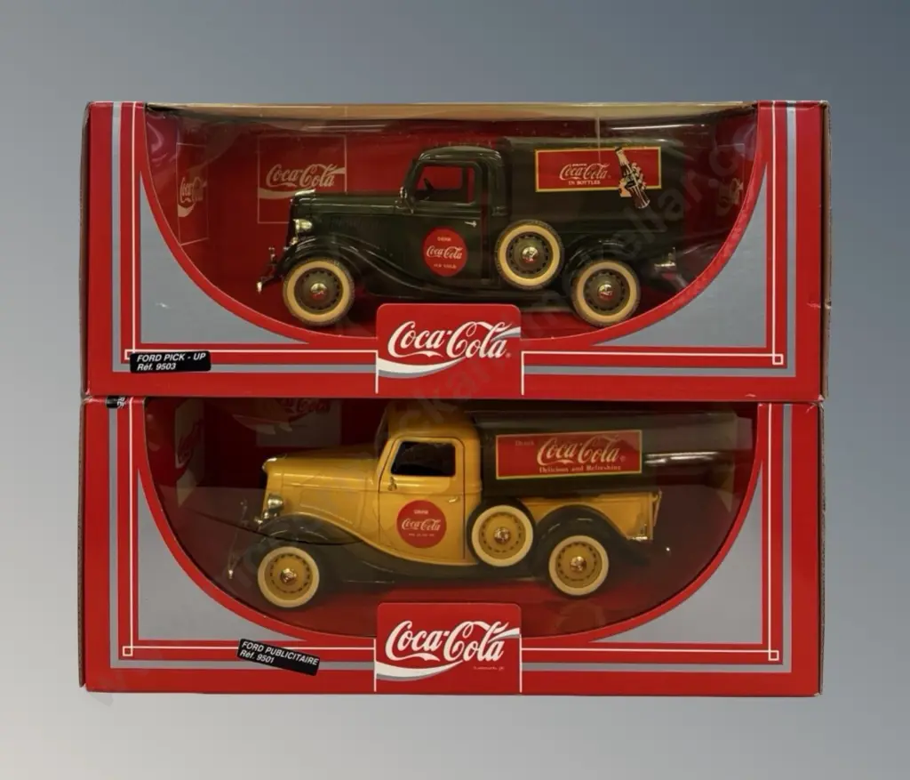 Two Coca-Cola Boxed Diecast Metal Cars - Ford Publicitaire and Ford Pick-Up, Box size 36x17cm  Image 1++