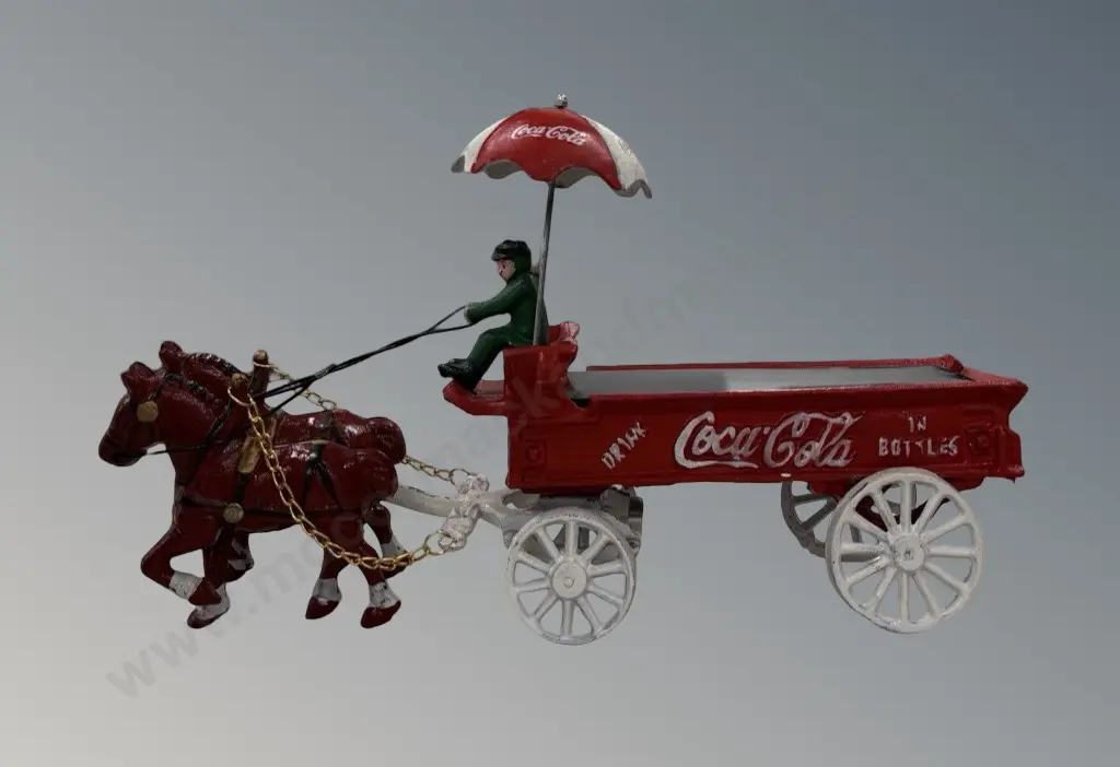 Cast Iron Coca-Cola Horse Drawn Wagon L38cm Image 1++