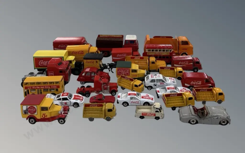 Collection of Coca-Cola Advertising Cars, Trucks, Buses with Dinky Triumph TR2 Touring Car Image 1++