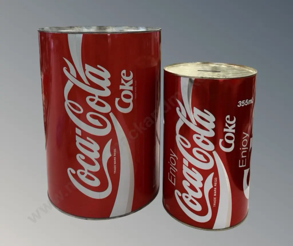 Two Coca-Cola Tin Money Boxes H23c, 29cm Image 1++