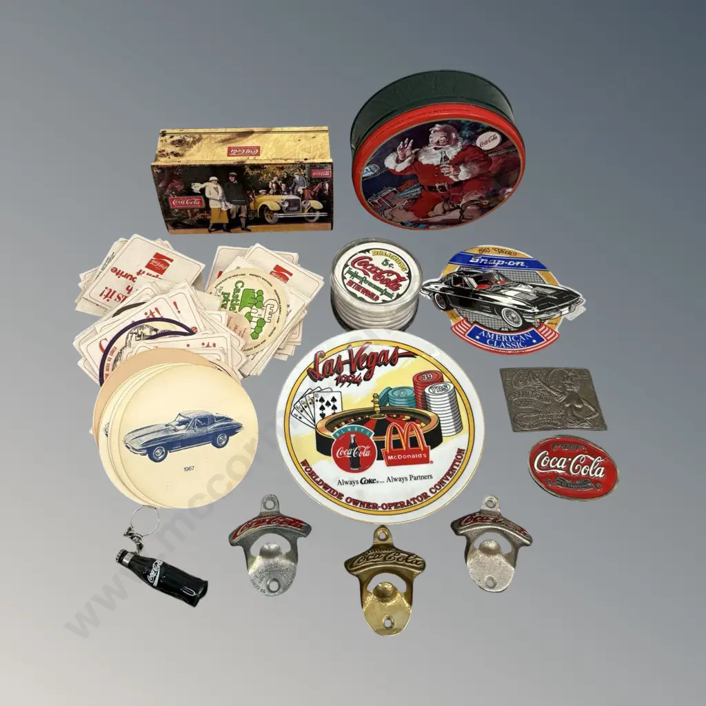 Coca-Cola Metal Bottle Openers, Belt Buckles, Keyrings, Coasters, Plate, Tins, Assorted Coasters etc Image 1++