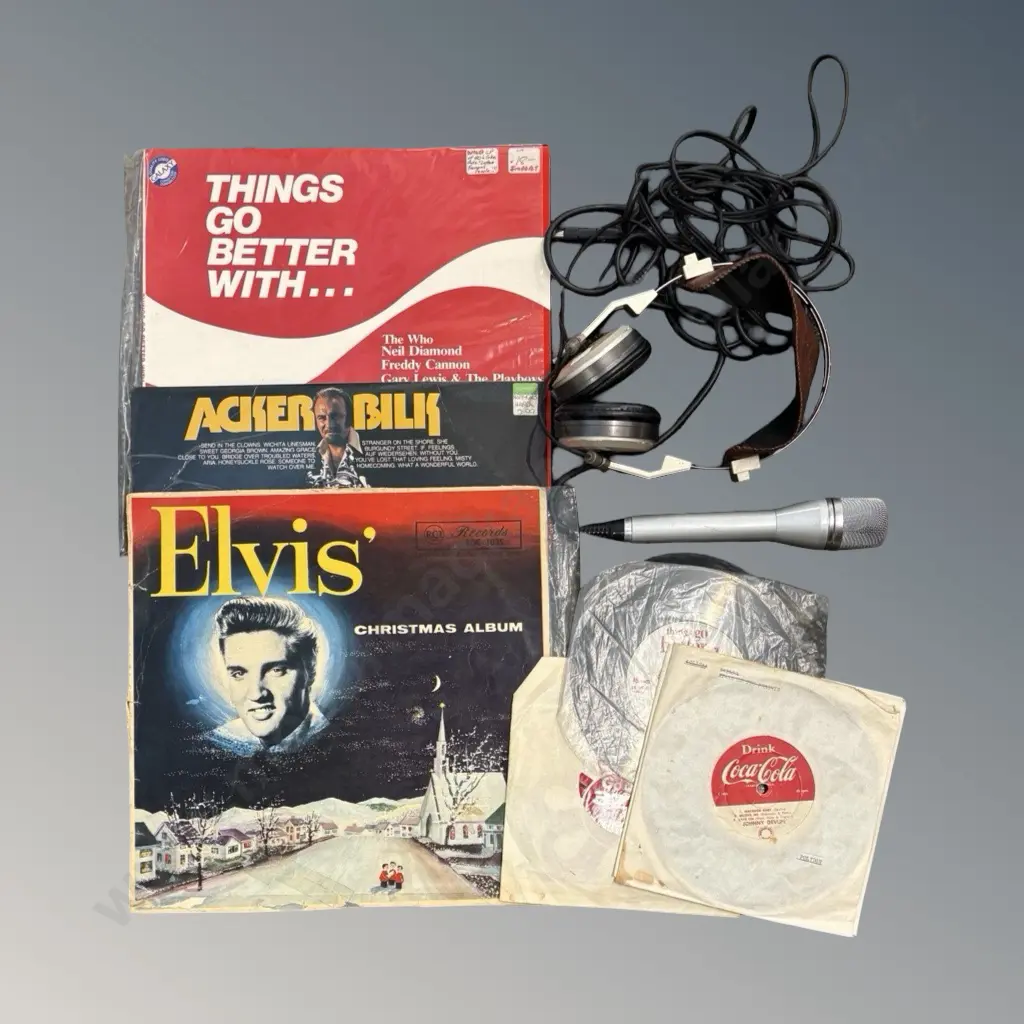 Records including Coke and Elvis, Hitachi Headphones, Akai Microphone Image 1++