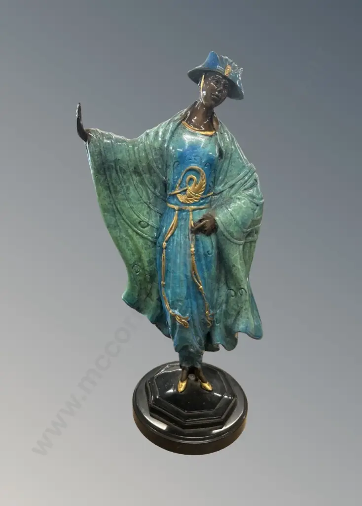 Enameled Bronze Japanese Figurine, signed L Icart, H50cm Image 1++