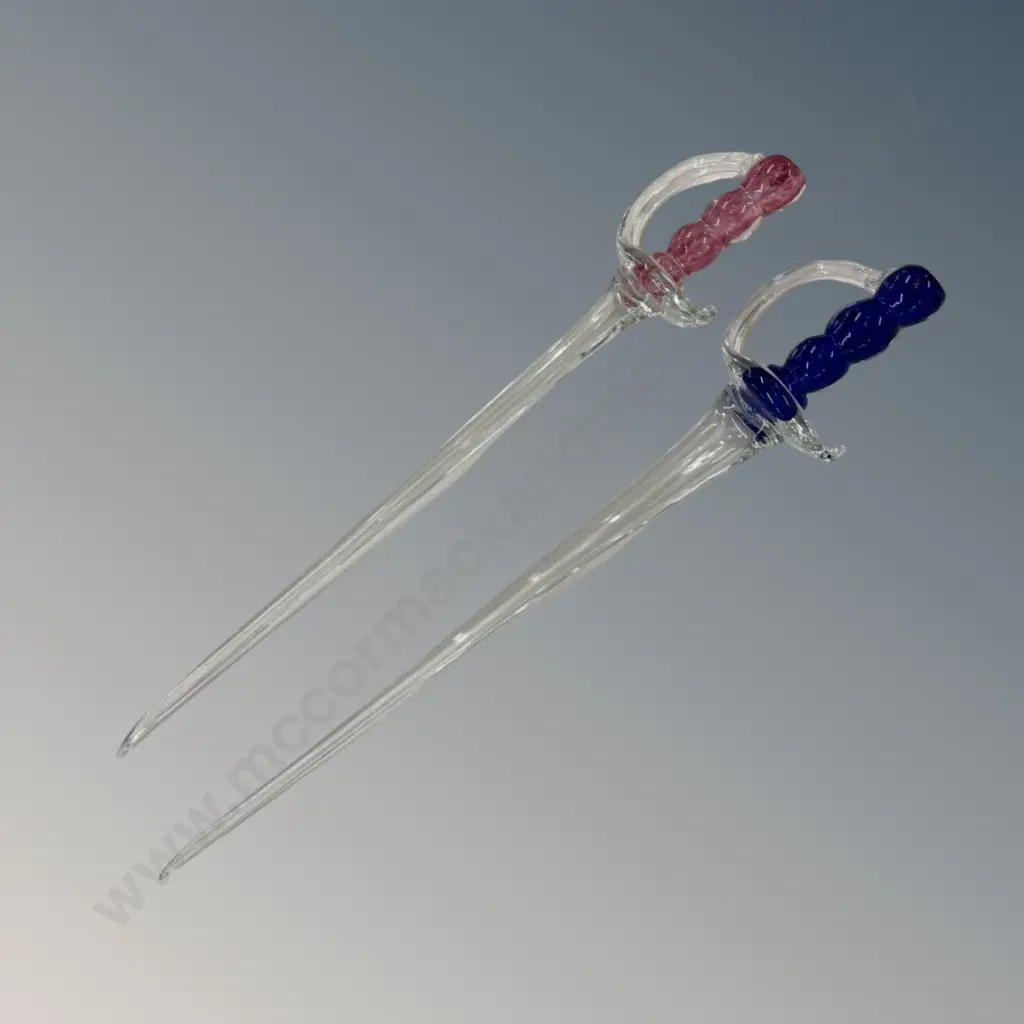 Two Murano Glass Swords, Blue and Pink Handles L59cm Image 1++