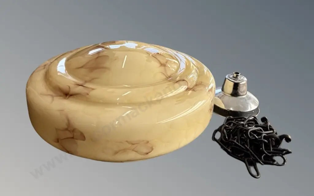 Large Marbled Milk Glass Hanging Lamp Shade with Gallery and Chain, Dia35cm Image 1++