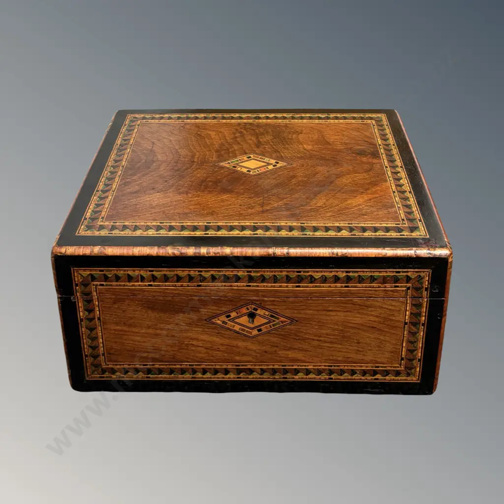 Mahogany Sewing Box with Marquetry Inlay and Removable Inner Tray, H15xL30xW22cm Image 1++