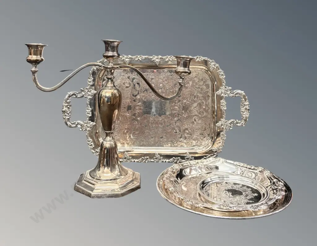 Silver Candelabra H41cm and Serving Trays Image 1++