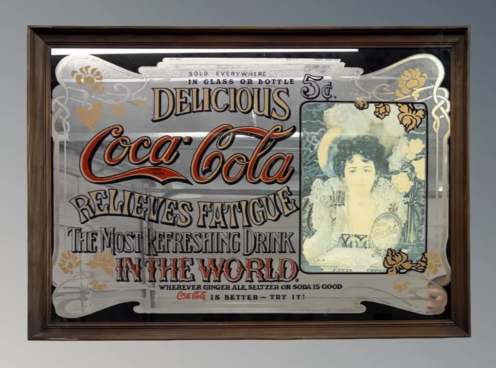 Framed Coca Cola Advertising Mirror, H68xL95cm Image 1++