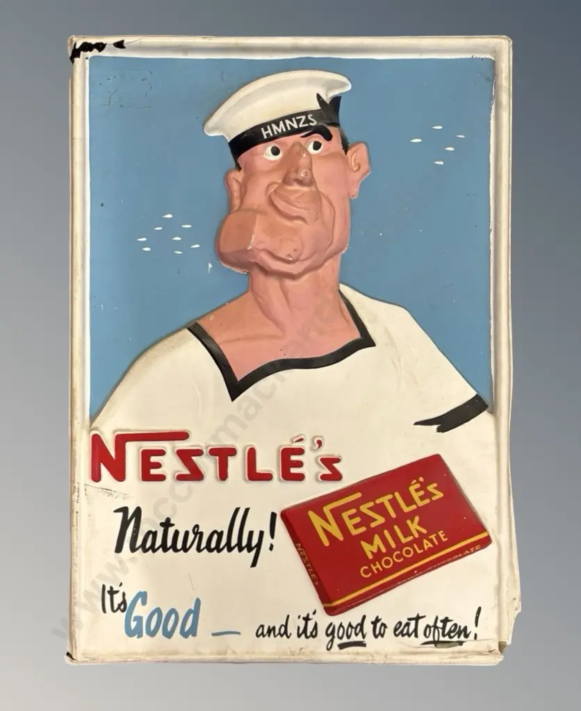 Nestle's Naturally! Raised Advertising Poster of Sailor wearing HMNZS hat, AF 76x54cm Image 1++