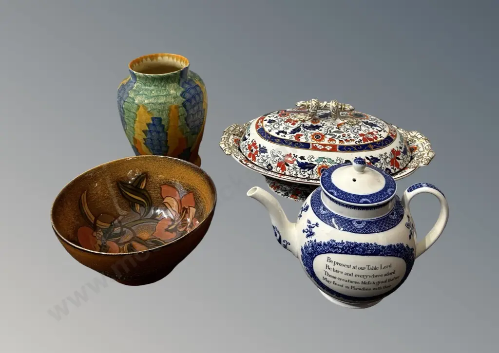 John Weasley Teapot, Wadeheath Vase, Ashworth Bros. Terrine and Carltonware Bowl Image 1++