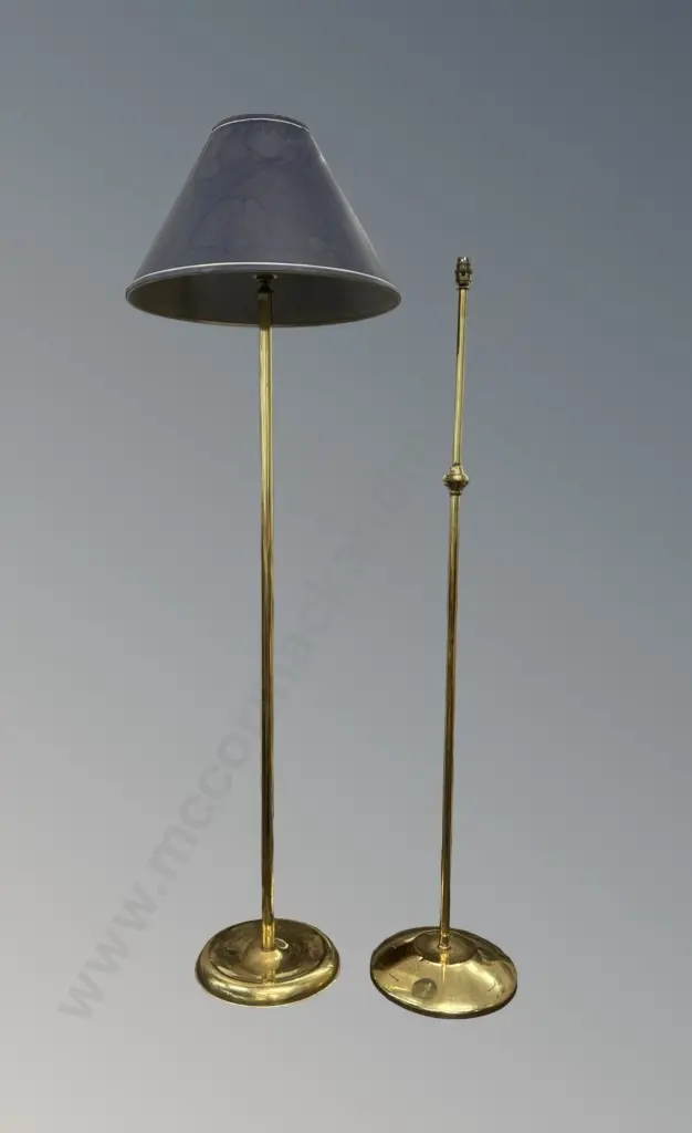 Two Brass Standard Lamps, one with Shade H135cm, H158cm Image 1++
