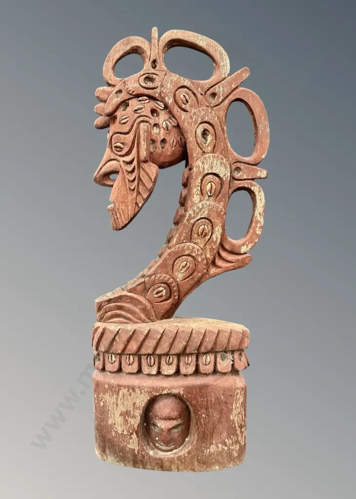Carved Wooden Mayan Queen with Inset Shells H69xW26cm Image 1++