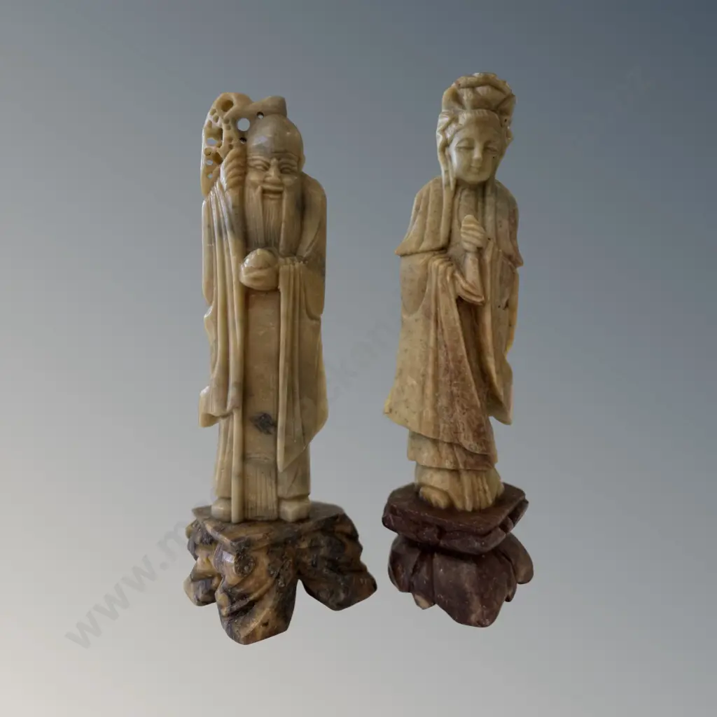 Pair of Chinese Stone Carved Figures, H16cm Image 1++