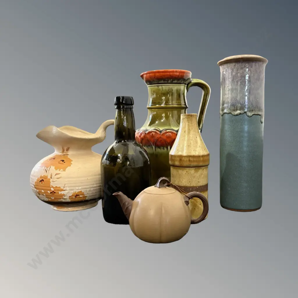Collection of Pottery - Jugs, Vases, Early Green Glass Bottle and Teapot Image 1++