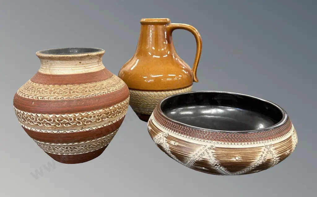 Stoneware Pitcher H22cm, Vase H18cm and Bowl Dia18cm Image 1++