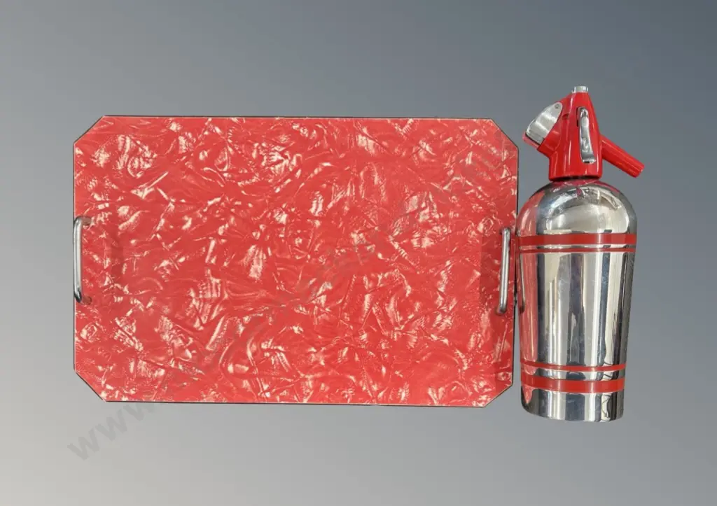Sparklets England Stainless Soda Syphon and Retro Formica Tray  Image 1++