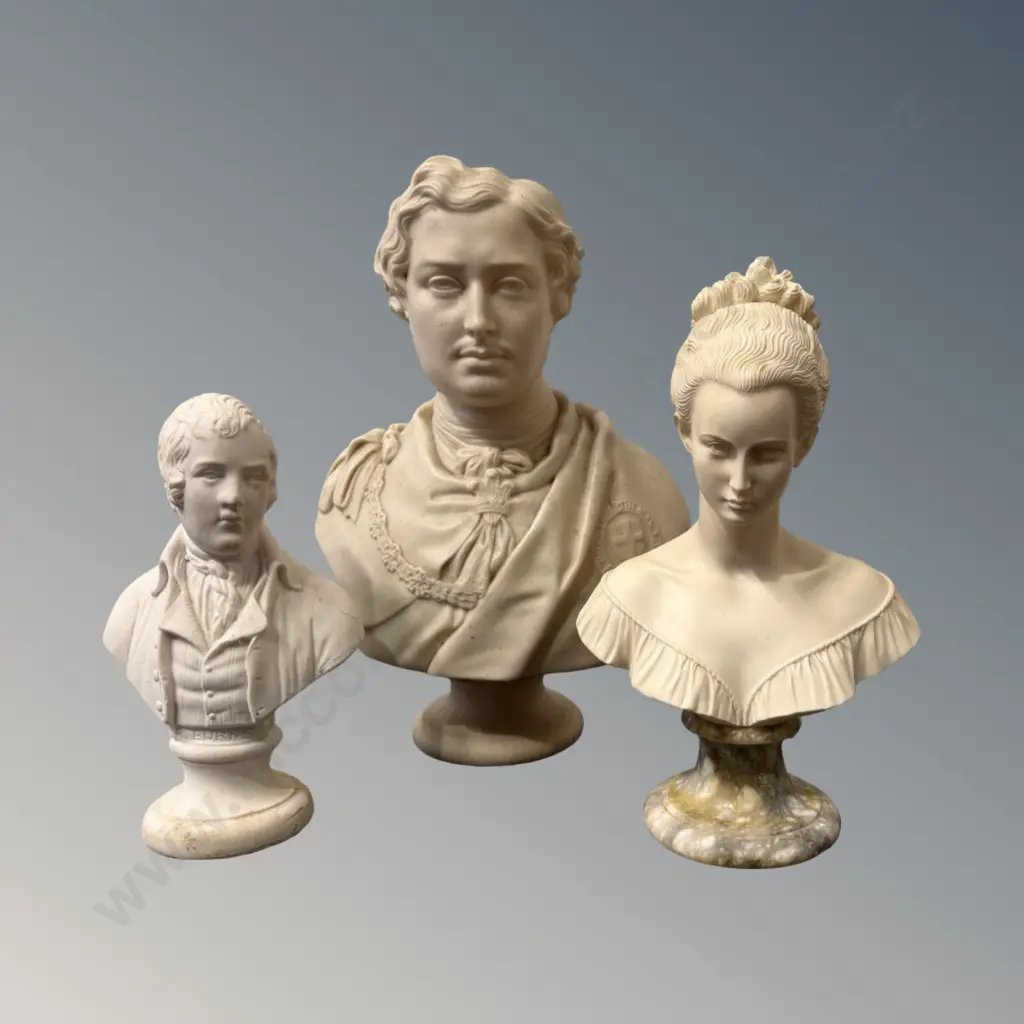 Crystal Palace Art Union Prince Albert Bust, A. Giannelli Bust and R Burns Bust, H20-31cm Image 1++