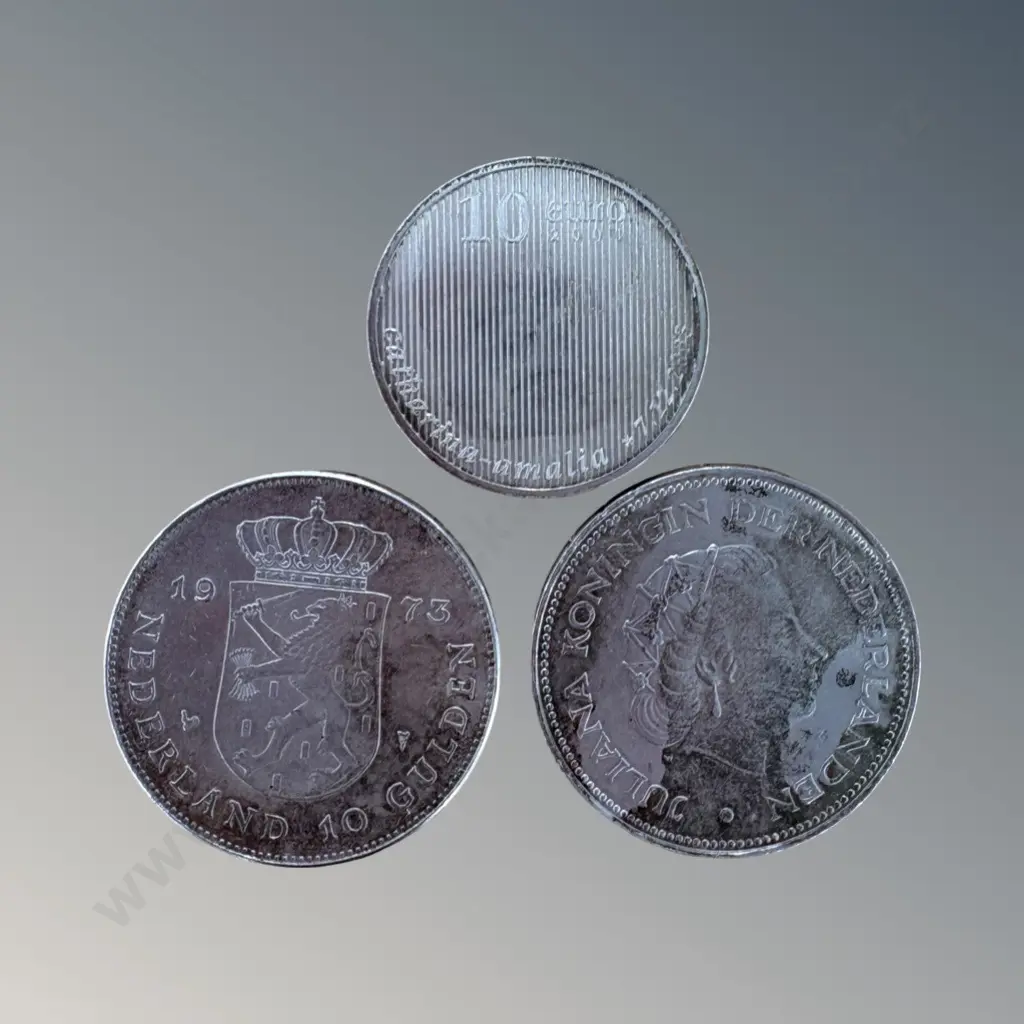 1970 and 1973 Netherlands, Dutch 10 Euro Silver Coins,TW68gms Image 1++