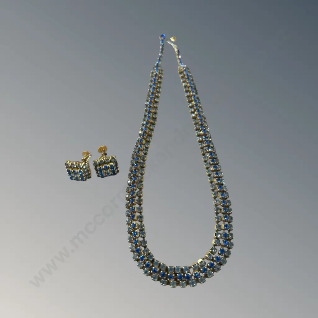 Gold Plated Blue Stone Necklace and Earrings, L42.5cm Image 1++