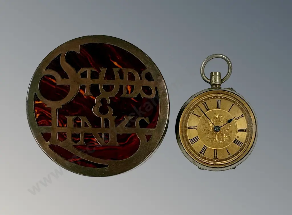 Copper Studs & Links Trinket Box & Gilt Pocket Watch Image 1++