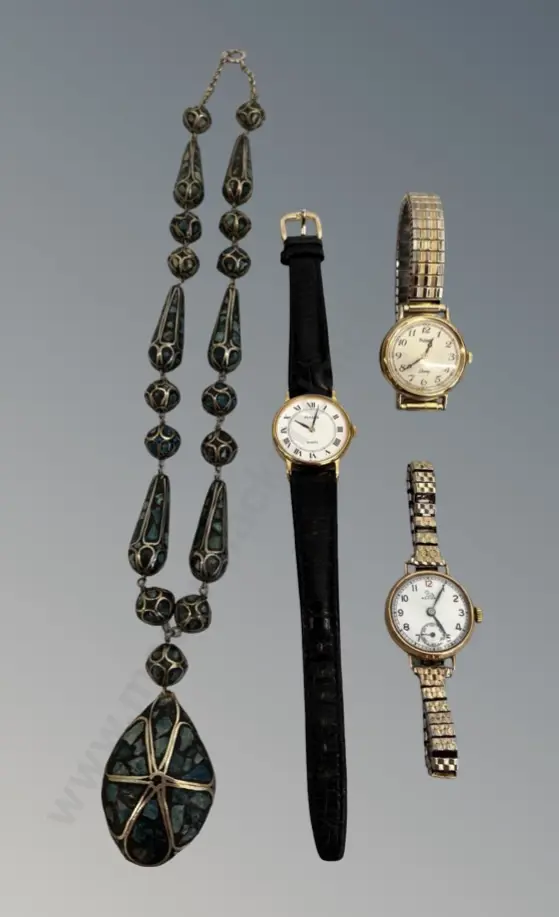 Three Watches (2 Pulsar, 1 Record) and a Stone and Silver Necklace Image 1++