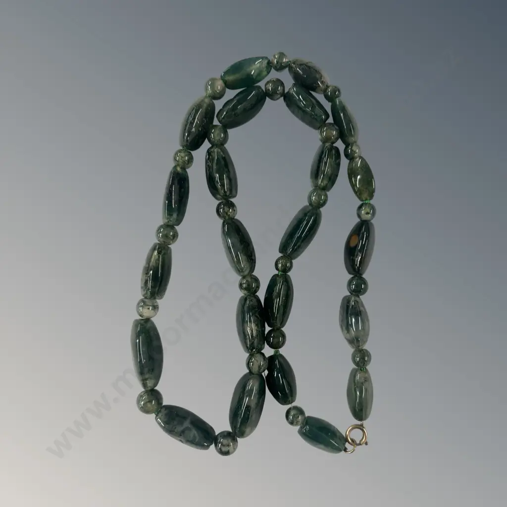 Moss Agate Bead Necklace, L65cm Image 1++