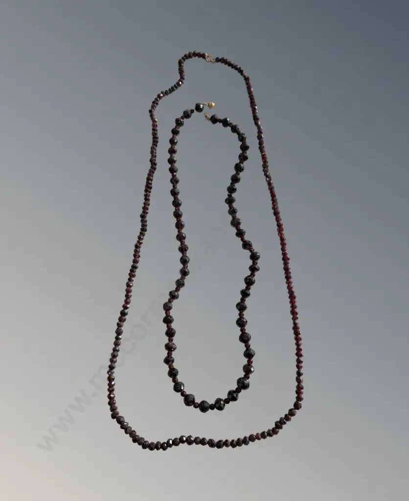 Two Faceted Ruby Glass Necklaces, Clasps need attention L55cm, L80cm  Image 1++