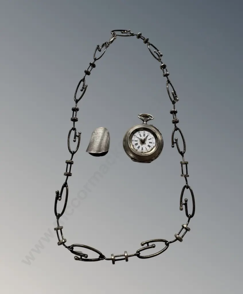 Sterling Silver Necklace TW21gms, .800 Silver Pocket Watch (no glass) and Ring Size C/D TW24gms Image 1++