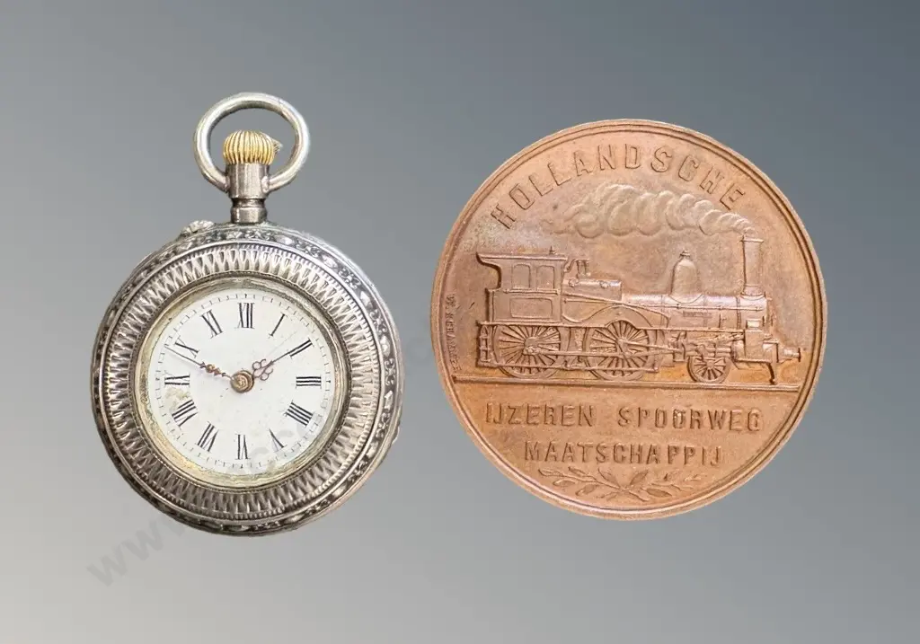 Dutch Railway Commemorative Medal & Silver Pocket Watch Image 1++