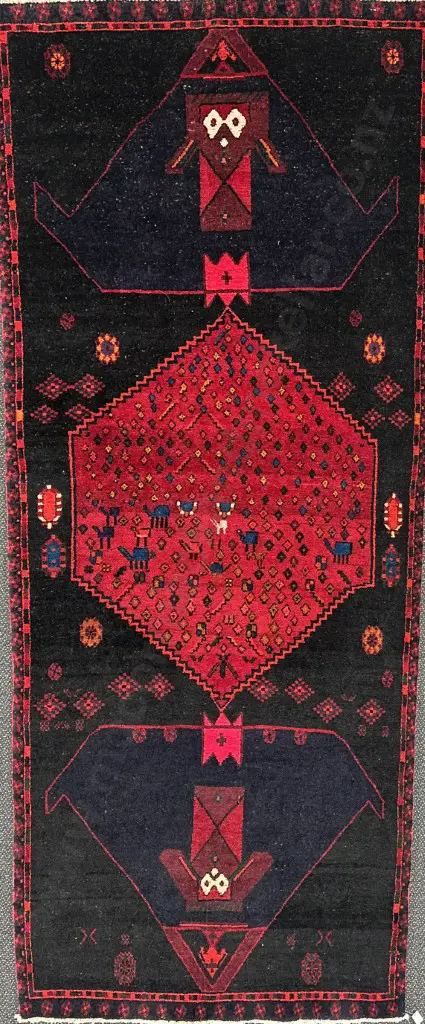 Pure Wool Persian Lori Rug - Red and Purple/Navy Blue Tones 255x110cm Image 1++