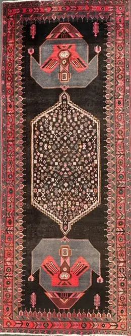 Persian Lori Rug - Red, Chocolate Brown and Grey Tones, 387x147cm Image 1++