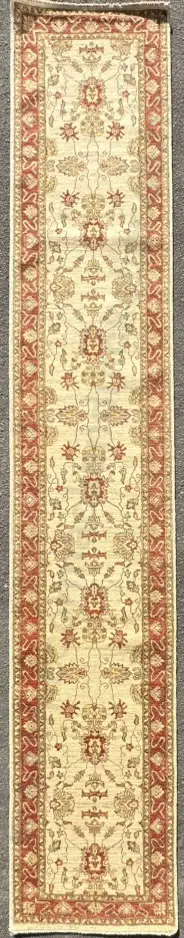 Chobrang Wool Runner - Hand Knotted Curvilinear Design based on the ancient Agra Design, Woven in Afghanistan 450x80cm Image 1++