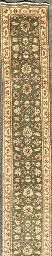 Chobrang Runner - Handknotted curvilinear design based on the ancient Agra Design, Woven in Afghanistan 450x80cm Image 1++