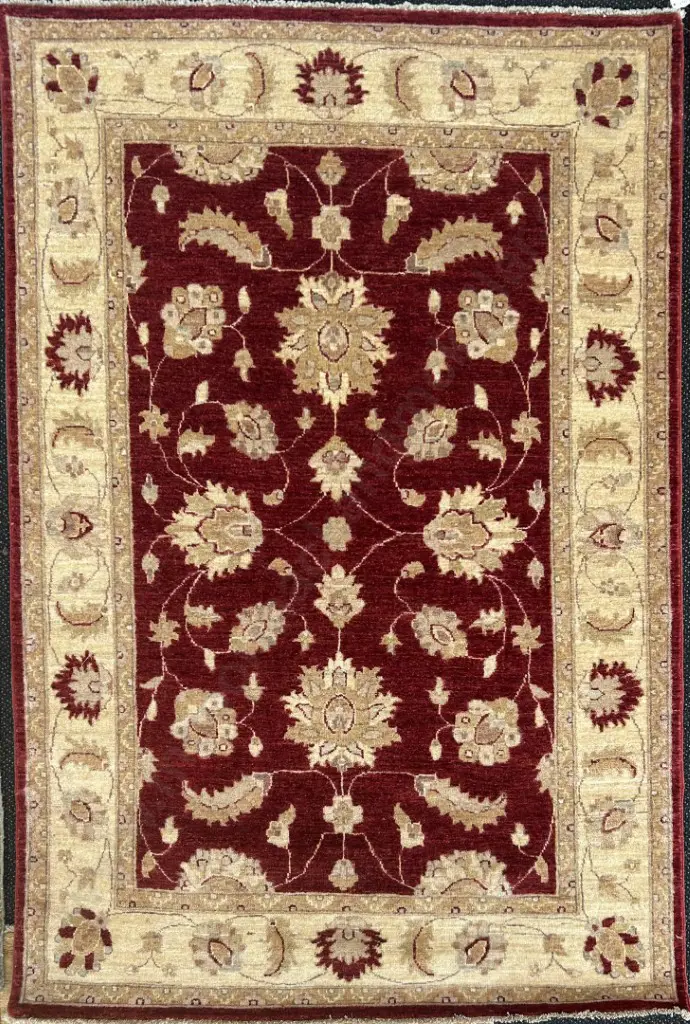 Chobrang Wool Rug - Hand Knotted curvilinear design based on the ancient Agra Design 	Woven in Afghanistan 180x120cm Image 1++