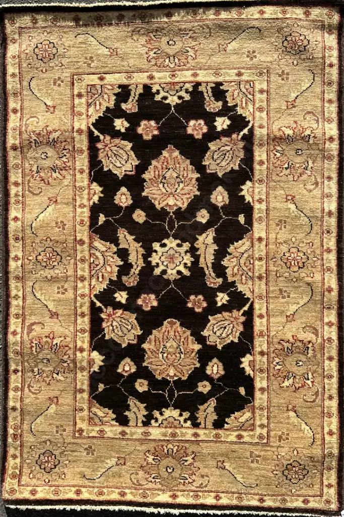 Chobrang Rug - Hand knotted curvilinear design based on the ancient Agra Design, Woven in Afghanistan, 140x100cm Image 1++
