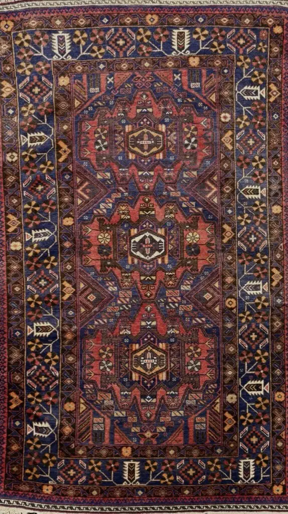 Persian Rug - Red, Blue and Cream Tones, 148x85cm Image 1++