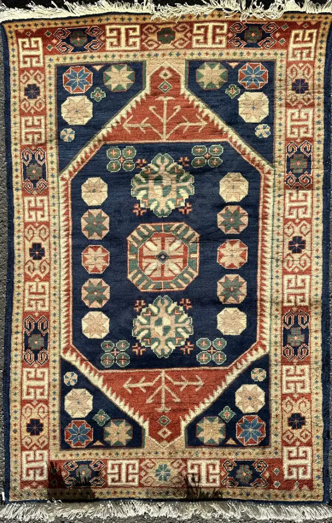 Chobrang Wool Rug - Hand Knotted Curvilinear Design based on the ancient Agra Design, woven in Afghanistan 120x80cm Image 1++