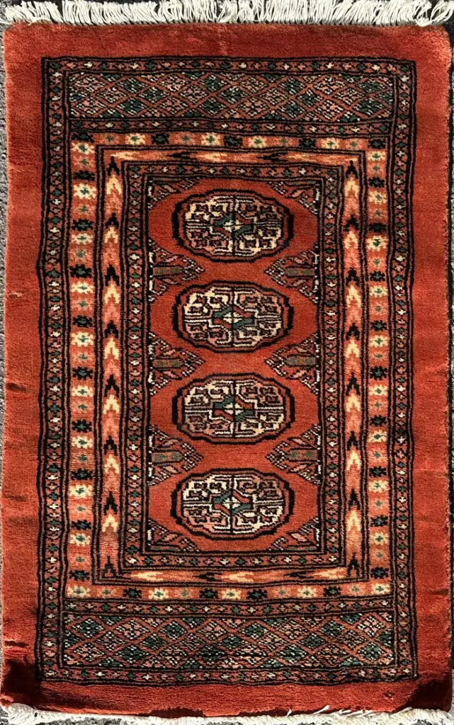 Mohri Rug - Handknotted Wool, Geometric design over red tones 100x60cm Image 1++