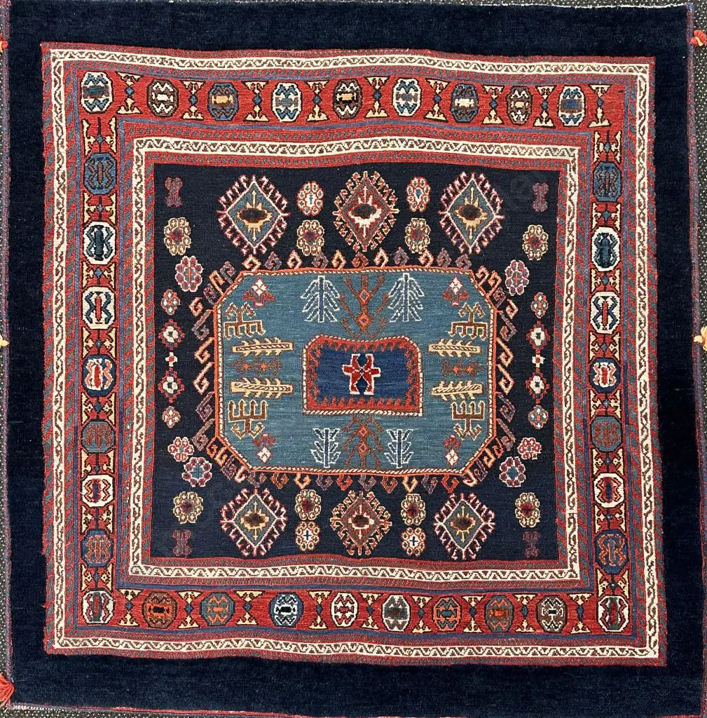 Sumak Iran Rug - Blue, Green and Red Tones, 119x117.5cm Image 1++