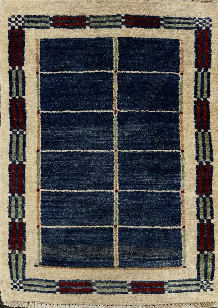 Small Floor Rug - Blue and Cream Tones, 89x63cm Image 1++