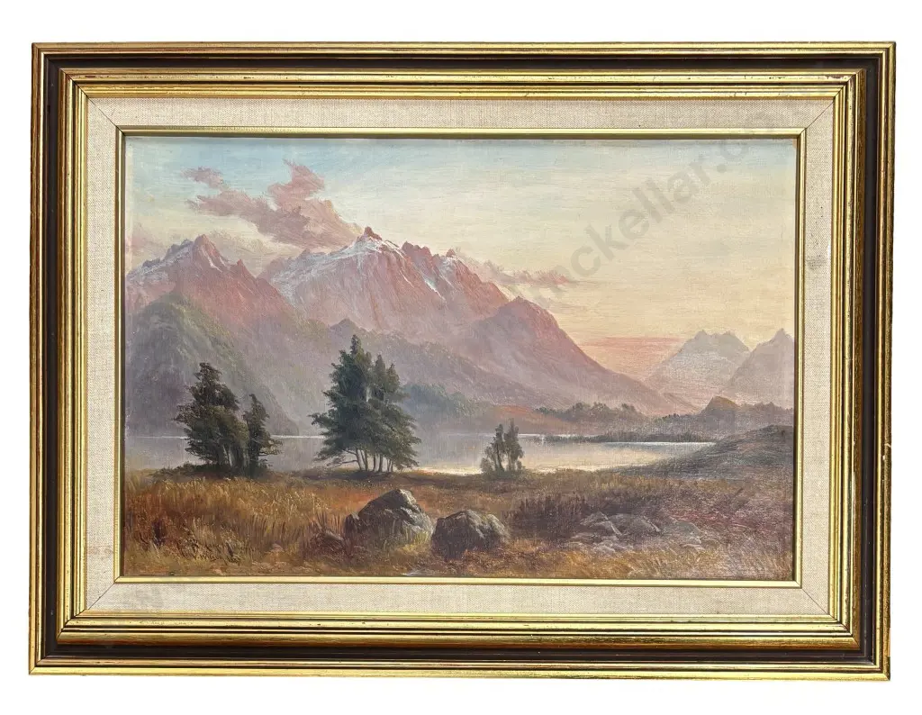 L. W Wilson - Lake Mavora and Livingston Mountains, oil on canvas, 295x455mm Image 1++