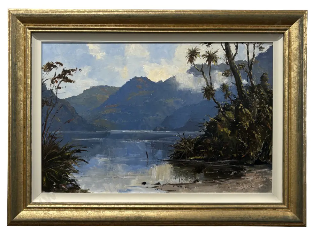 W F Moore - Lake Paringa, Westland, oil on paper, 370x580mm Image 1++