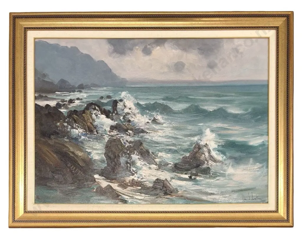 John Loxton - Grey Day, Kaikoura, oil on paper, 500x700mm Image 1++