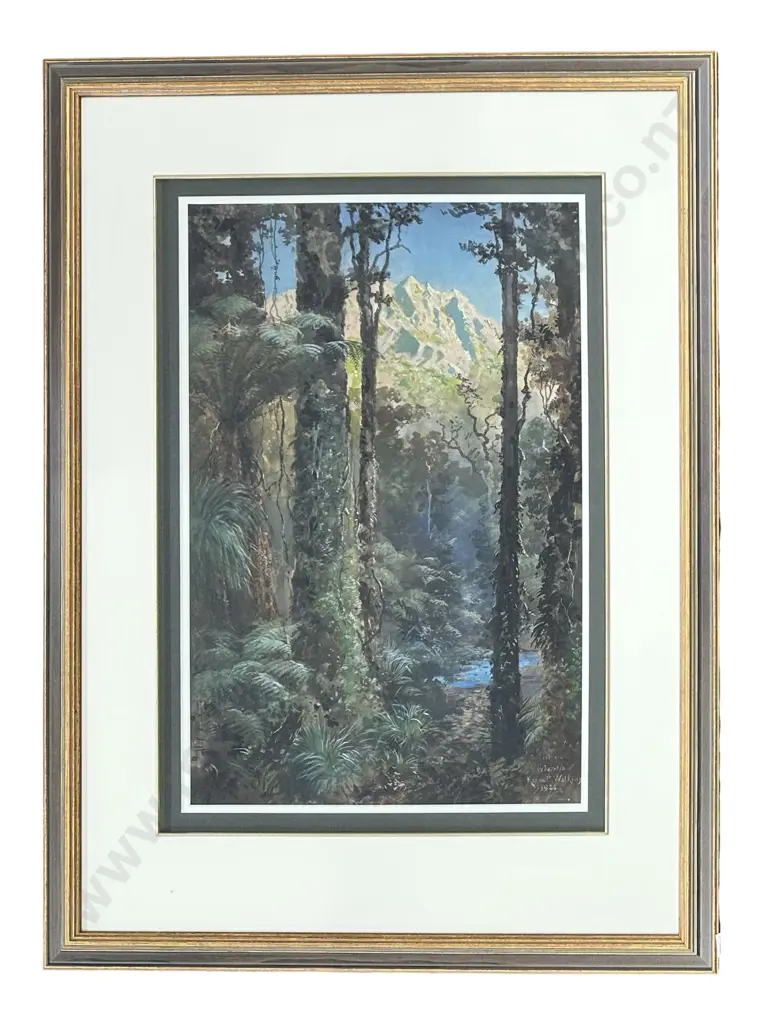 Kennett Watkins - Sunset Wharekia, (letter from artist on verso) mixed media, 340x520mm Image 1++