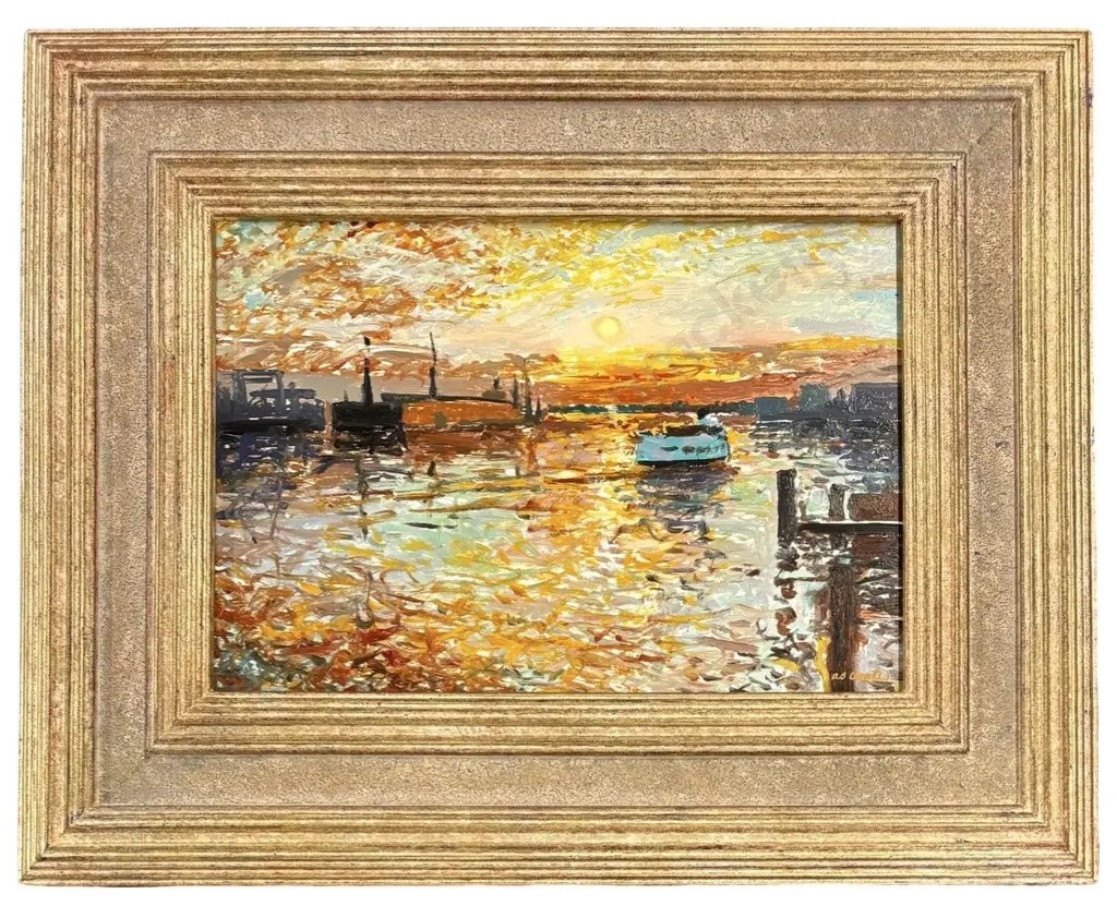 A S Coates - Sunrise - River Elbe, oil on board 170x245mm Image 1++