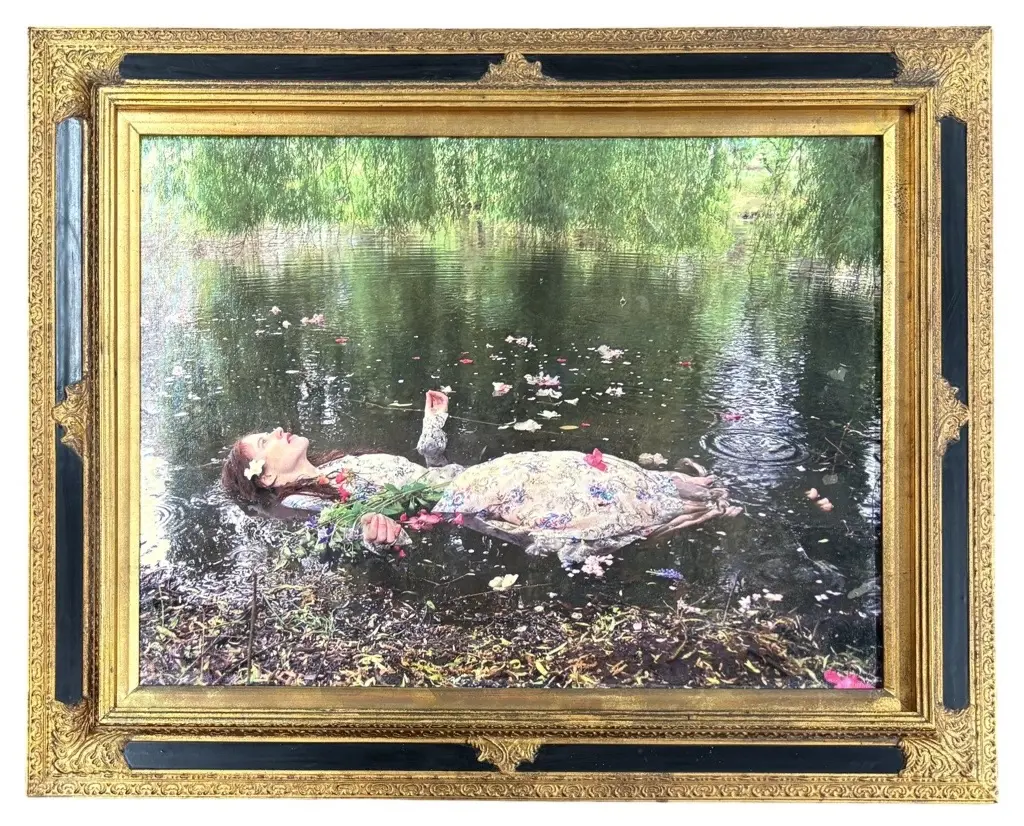 Donna Demente - Self Portrait as Millais's Ophelia, Oamaru Public Gardens, digital photograph print on canvas, 580x785mm Image 1++