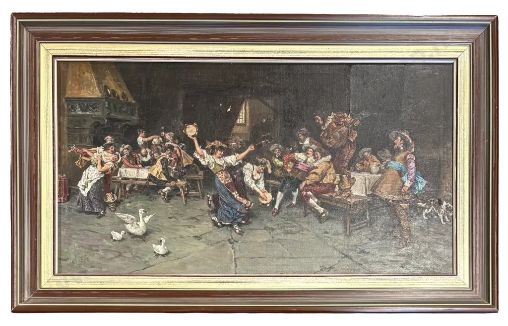 Signed Lower Left - Italian Dance Party, oil on canvas, 290x550mm Image 1++