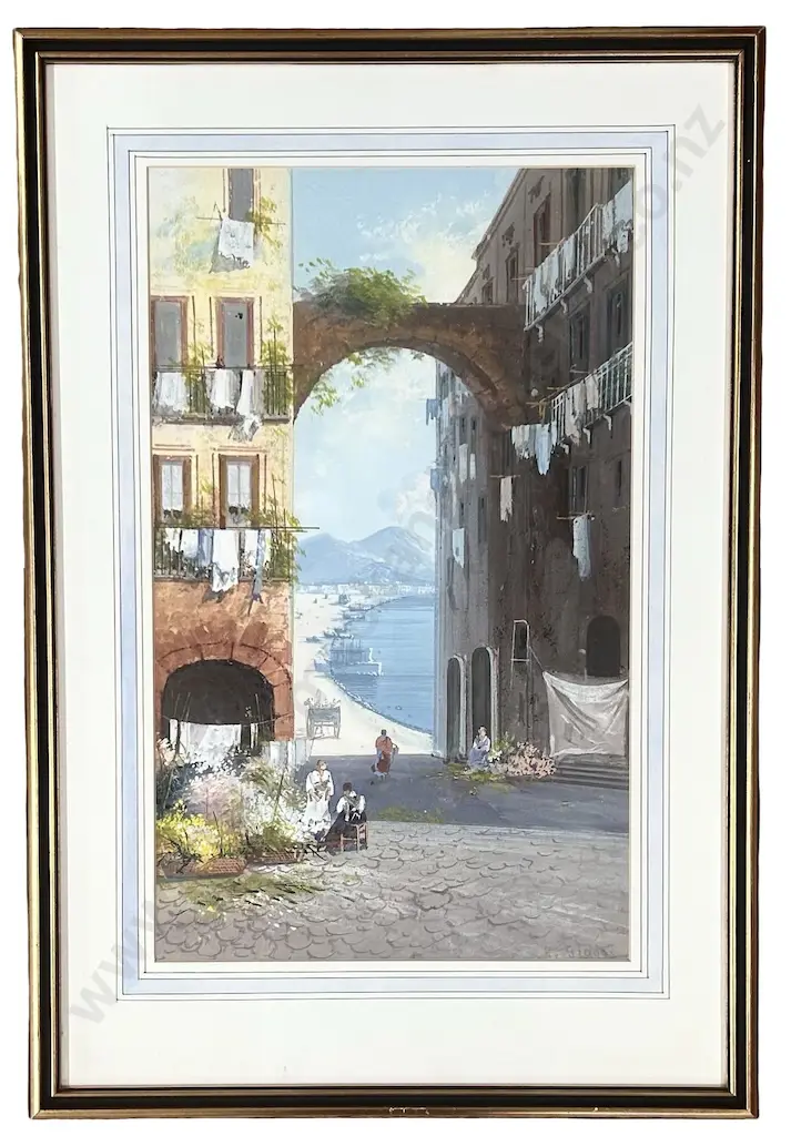 Philip Gianni - Mediterranean Street Scene, watercolour on board, 490x300mm Image 1++