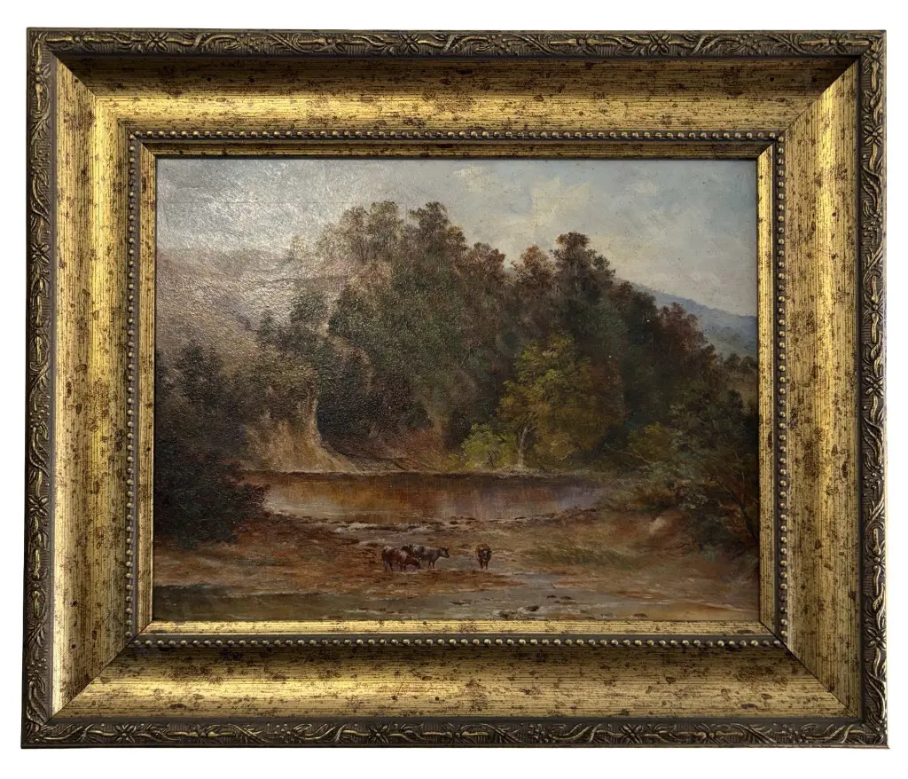 Unsigned - Cattle Grazing Near Wanganui River, oil on Board, 215x280mm Image 1++