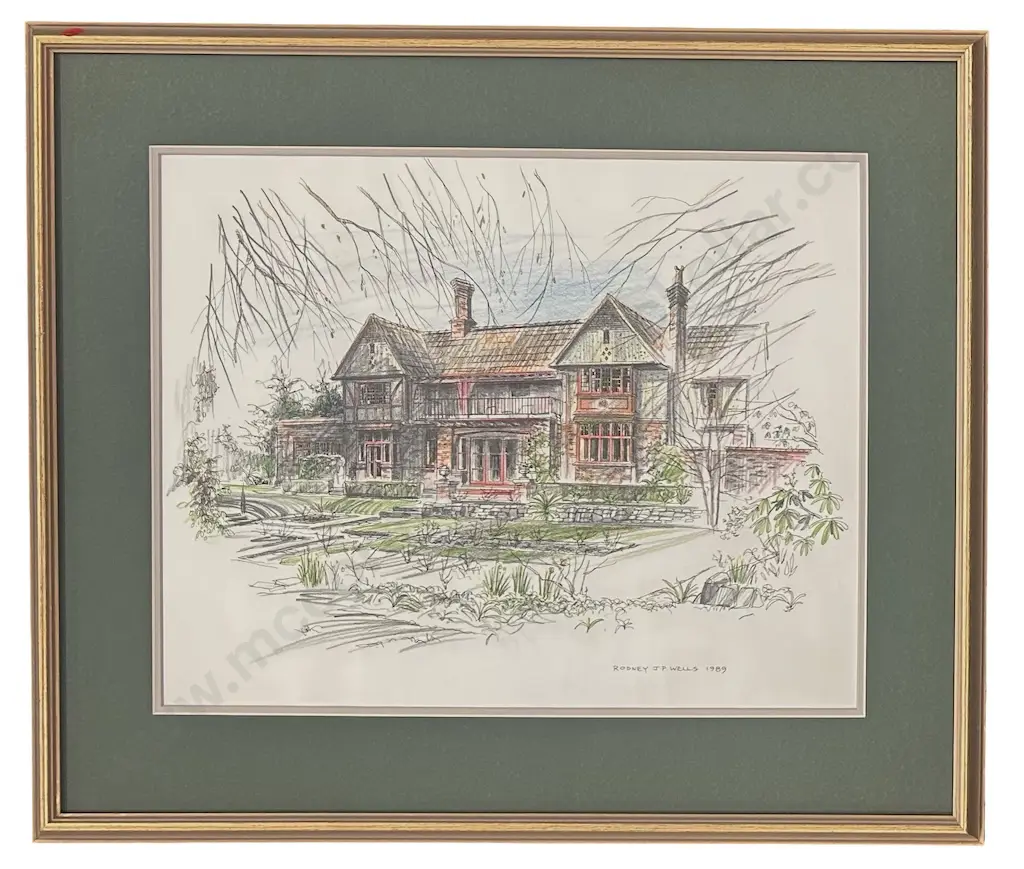Rodney Wells - Mona Vale, Christchurch, ink and wash, 380x480mm Image 1++